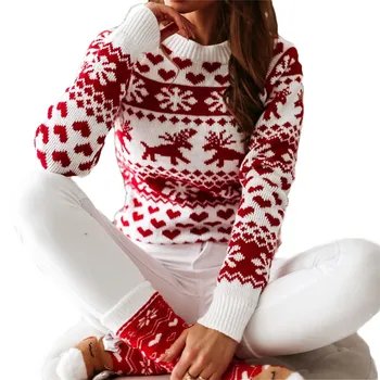 Ir 2021. Gothic Ziemas Rudens Drēbes Sievietēm Ziemassvētki Džemperis Sniega AĻŅU, Briežu Drukāt Apaļu Kakla garām Piedurknēm Adīts Džemperis Sievietēm 1000
