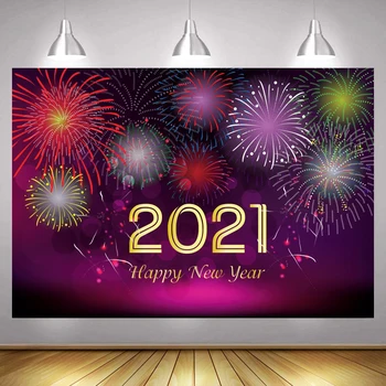 Ir 2021. Laimīgu Jauno Gadu Uguņošana Foto Fons Plaukšķene Ziemassvētku Puse, Fotogrāfijā Fona Photocalls Banner