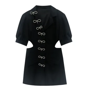 Ir 2021. Modes Sieviešu Elegants Dimantu Tauriņu Melna Žakete, Kleita Ar Īsām Piedurknēm Dobi No Vidukļa Mini Kleita Retro Slim Line Kleita