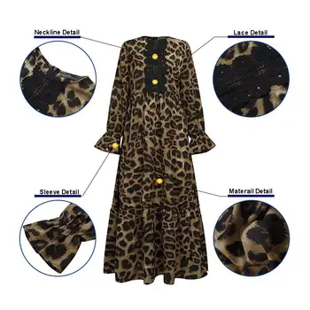 Ir 2021. Rudens garām Piedurknēm Kaftan ZANZEA Modes Leopard Mežģīnes Raibs Kleita Sievietes Puses Sen Maxi Sundress Vestidos Sieviešu Drēbes