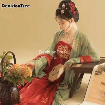 Ir 2021. sieviete hanfu ķīniešu stilā tang dynasty pasaku eleganta kleita austrumu izšuvumi skatuves deju tērpu festivāls valkā hanfu