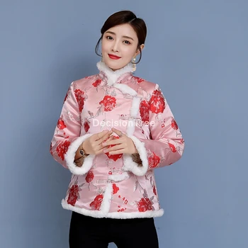 Ir 2021. sieviete ķīniešu stilā qipao mētelis cheongsam qipao jaka vintage apģērbu ķīniešu stilā cheongsam top eleganta dāma, virsdrēbes