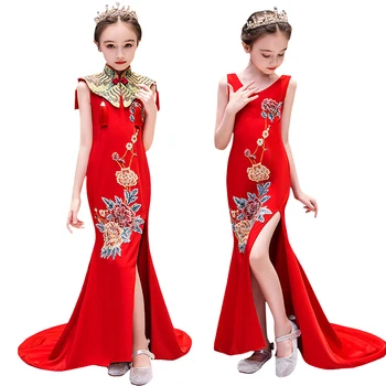 Ir 2021. ķīniešu jaunais gads, sarkans kostīms vecums 3 - 14 gadu pusaugu meitenes ķīniešu stilā qipao vakara tērpi bērniem frocks nāriņa kleita