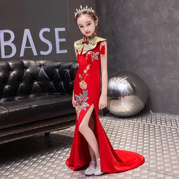 Ir 2021. ķīniešu jaunais gads, sarkans kostīms vecums 3 - 14 gadu pusaugu meitenes ķīniešu stilā qipao vakara tērpi bērniem frocks nāriņa kleita