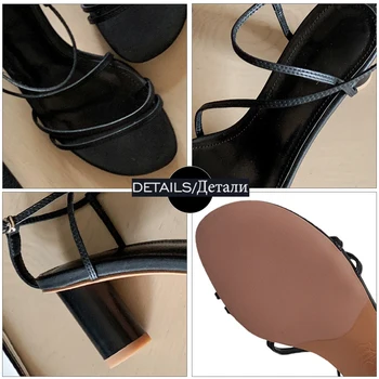 ISNOM Sexy Šauru Strappy Dāmas Sandales Vasarā Bieza Augstiem Papēžiem Kurpes Sievietei Kleitu Ādas Oderējums, Mājīgu Sieviešu Sandales Modes