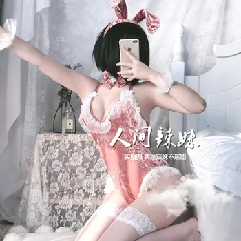 Japāņu Sieviešu Erotiska Kawaii Veļu Pāris Cute Rozā Samta Sexy Jumpsuit Anime Bunny Girl Cosplay Kostīmi Ķermeņa Kostīmi