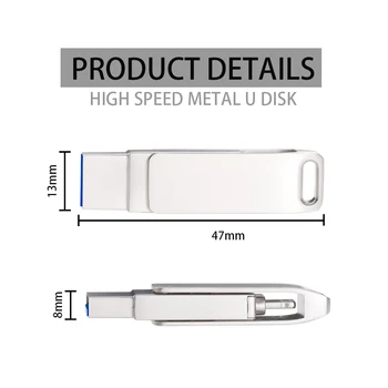 Jaster universālā USB3.0 metāla Apple 2 in 1 rotācijas MH102 sudrabs, balts papīrs rūtiņu USB disku, USB flash micro drive metāla mazu gif