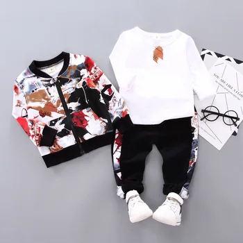 Jauna Rudens Baby Girl Apģērbu Bērniem un Zēnu Kokvilnas Jaka T Krekls, Bikses 3Pcs/komplekti Toddler Modes Apģērbu Zīdaiņiem un Bērniem, Treniņtērpi