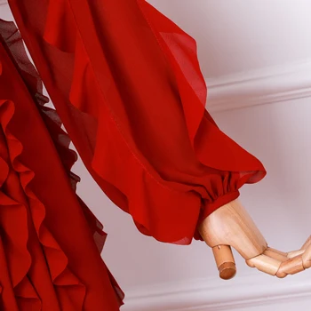 Jauna Rudens Ziemas Sievieti Kleita Ruffles elegants O-veida kakla laternu piedurknēm ilgi vestido kleita sieviešu modes skrejceļa vestido dāmas 2020 1281