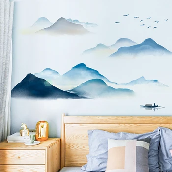 Jauna, Ķīniešu stila sienas uzlīmes mākslas tintes glezna viesistabā sienas dekori guļamistaba studiju telpu dekorēšana home pašlīmējošās uzlīmes