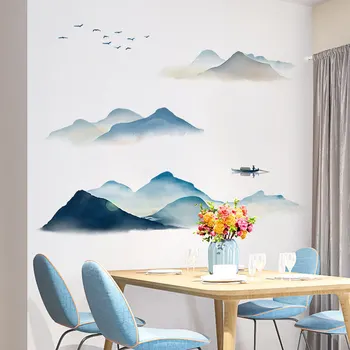 Jauna, Ķīniešu stila sienas uzlīmes mākslas tintes glezna viesistabā sienas dekori guļamistaba studiju telpu dekorēšana home pašlīmējošās uzlīmes