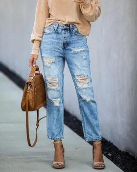 Jaunas atpūtas piepilsētas džinsus ar caurumiem, Eiropā un Amerikā iela hipsters ar plosītos vidukļa un taisnu kāju bikses