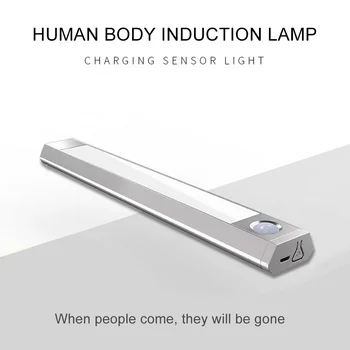 JAUNAS Modernizētas 60 LED Nakts Gaisma ar Kustības Sensoru Ieslēdzamas Trīs Krāsu Gaismas USB Uzlādes Skapis Virtuves Sienas Lampas