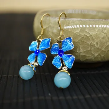 Jaunas Vasaras modes opal vilināt auskari sievietēm,vintage ziedu auskari cloisonne rotaslietas zilās, etniskā auskari