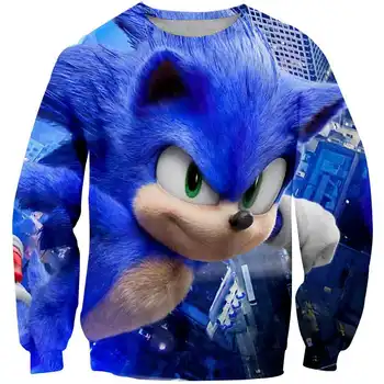 Jaunas Zēnu Karikatūra Sonic ezis Zila 3D sporta krekls Uzdrukāts Meitenes Streetwear bērniem, Bērnu drēbītes, Bērnu Smieklīgi džemperis džemperis 22443