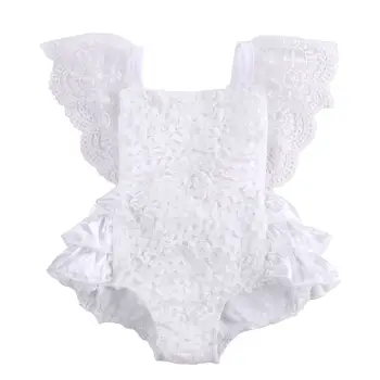 Jaundzimušais Meitenes Savirmot Balta Mežģīņu Ziedu Romper Backless Bowknot Sunsuit Dzimšanas Dienu Tutu Drēbes 51789