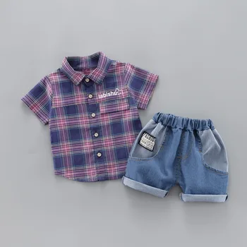 Jaundzimušo zēnu vasaras apģērbu komplekti bērnu modes kokvilnas atloks džentlmenis, t-krekli+īsās bikses 2gab uzvalki bebe ikdienas uzvalki