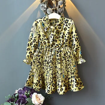 JAUNS 2-8T Zīdainis, Bērnu Drēbes, Bērnu Meitene Leopard Print Kleita ar garām Piedurknēm Bērniem Tutu Princešu Sundress Rudens