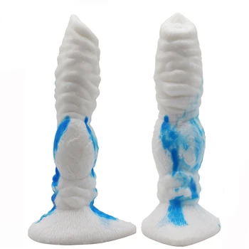 Jauns krāsains dzīvnieku vilku suns dildo baltā, zilā, sarkanā un melnā silikona viltus dzimumlocekļa seksa rotaļlietas sievietēm, vīriešiem maksts, anālais masturbate