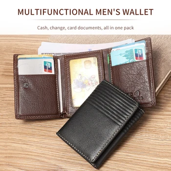 Jauns Vīriešu Kabatas Maku Vintage Īstas Ādas Maks Vīriešiem Locīšanas Īss Anti Theft RFID Seifs Kartes Turētāju ID Pakete