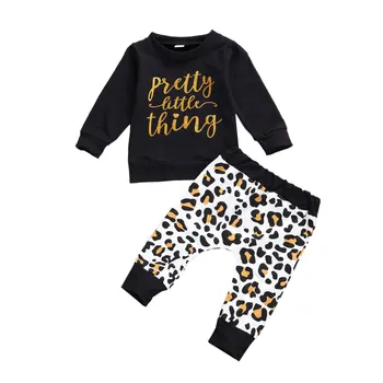 Jauns Zīdainis, Bērniem, Baby Meitene Leopard T-Krekli, Topi, Bikses, Garās Rudens Tērpiem Uzstādīt Drēbes 0-24M