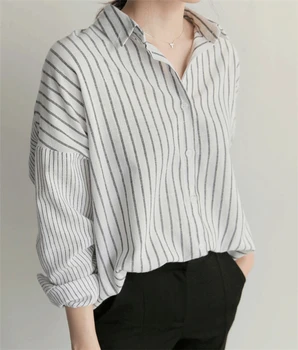 Jaunu 2021. gada Rudenī, Pavasarī Sieviešu Blūze Ikdienas Modes korejiešu Stilā, Svītrainām Krekls Biroja Dāma Vaļīga Apģērba Tunika Topi BL1637