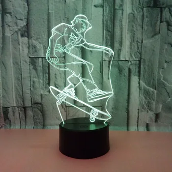 Jaunu Skeitborda Sporta 3d Nakts Lampas Dāvanu Atmosfēru 3d Led Mazā Galda Lampas Bērnu telpu dekorēšana 3D Galda Lampas