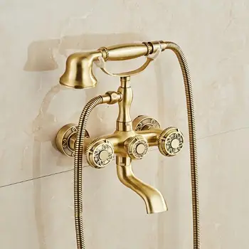 Jaunu Stilu Eiropas retro Vannas Jaucējkrāns, Maisītājs Tap Sienas Uzstādīts antīks varš dušas komplekts melnā rokas duša, Vanna fauce XT390