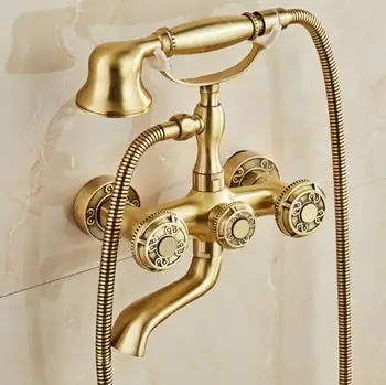 Jaunu Stilu Eiropas retro Vannas Jaucējkrāns, Maisītājs Tap Sienas Uzstādīts antīks varš dušas komplekts melnā rokas duša, Vanna fauce XT390