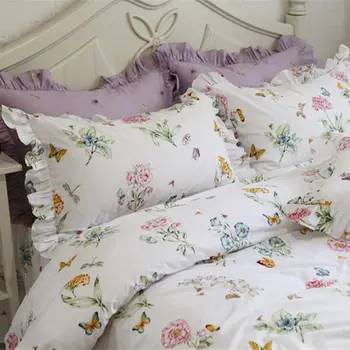 Jaunu svaigu gultas komplekts tauriņš mīlestības ziedu drukāt savirmot sega sedz, gulta segtu mājas tekstila gultas pārklājs princese spilvendrāna HM-02B