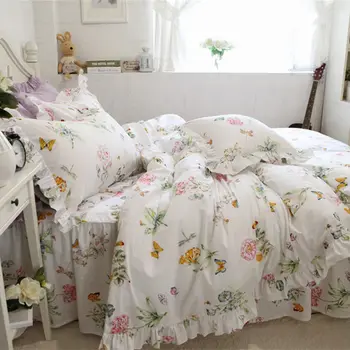 Jaunu svaigu gultas komplekts tauriņš mīlestības ziedu drukāt savirmot sega sedz, gulta segtu mājas tekstila gultas pārklājs princese spilvendrāna HM-02B