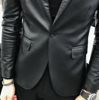 Jaunu viena sprādze PU uzvalks jaka fashion boutique vīriešu slim retro melna ādas jaka kvalitātes vīriešu banketa klubs ādas jaka 5656