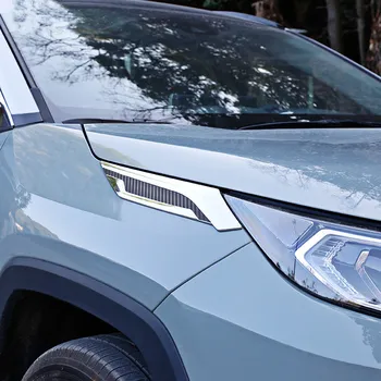 Jaunākās ABS Chrome+Oglekļa Šķiedras Priekšējo Galvas Gaismas Lampa Plakstiņu Rotāt Vāciņš Melns, Toyota RAV4 2019 2020