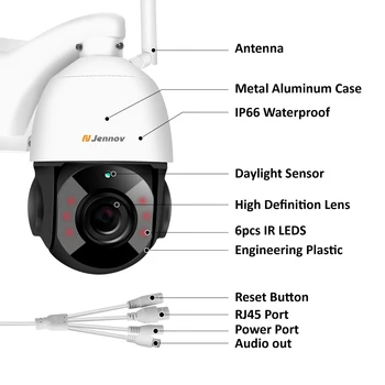Jennov 1080P 4.5 Collu 30X Tālummaiņas PTZ CCTV Drošības Speed Dome Kameras Video Novērošanas IP kameras Āra WiFi divvirzienu Audio ONVIF