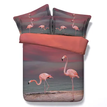 JF-156 Riverside Flamingo Skaistu putnu, dzīvnieku print 4gab duvet cover set