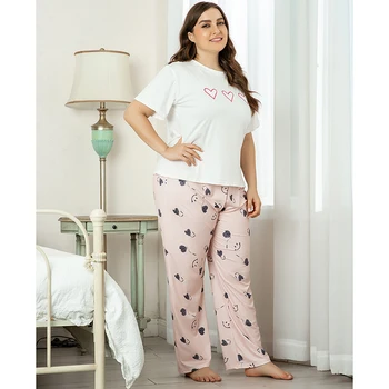 JŪLIJS DZIESMA Sieviešu Vasaras Pidžamas Komplekts Liela Izmēra Elegantu Īsām Piedurknēm ShirtO-kakla Homewear Karikatūra Izdrukāt Pyjama Sieviešu Sleepwear 13314