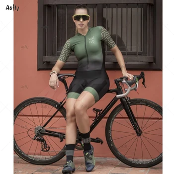 Kafitt Armijas Zaļā Pāri Riteņbraukšana Uzvalks Sieviešu Triatlona Skinsuit Komplekti Maillot Ropa Ciclismo Velosipēdu Jersey Sieviešu Jumpsuit Komplekti