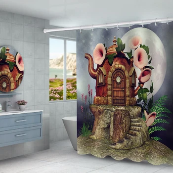 Karikatūra pils eļļas glezna drukāšanas ūdensizturīgs dušas aizkars nodalījuma aizkars bezmaksas caurumošanas rūpnīcas tiešā pārdošana