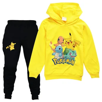 Karikatūra Pokemon Pikachu Bērnu Apģērbu Komplekts Rudens Ziemas Drēbes, Apģērbs Kokvilnas Tracksuit par Zēnu, Meiteni, Hoodies+Bikses Ziemassvētku Dāvanu 6417