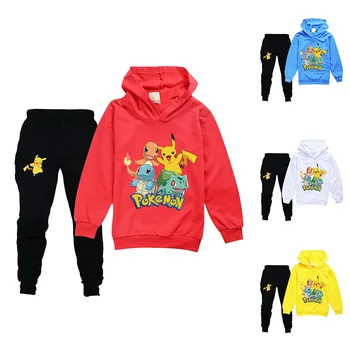 Karikatūra Pokemon Pikachu Bērnu Apģērbu Komplekts Rudens Ziemas Drēbes, Apģērbs Kokvilnas Tracksuit par Zēnu, Meiteni, Hoodies+Bikses Ziemassvētku Dāvanu