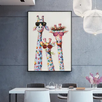 Karikatūra Žirafes ģimenes Plakātu Sienas Mākslas Dekoru Kanvas Glezna Drukāt Audekls Art Pictures bērnistabai Ziemeļvalstu Mājas Dekoru