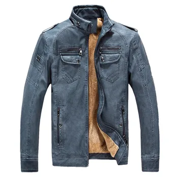 Karstā kvalitātes Rudenī Un Ziemā, vīriešu ādas jaka, silta plus samta mētelis atpūtas vīriešu jaka motociklu Pretvēja PU ādas 9071