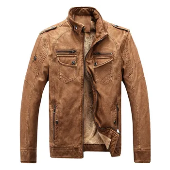 Karstā kvalitātes Rudenī Un Ziemā, vīriešu ādas jaka, silta plus samta mētelis atpūtas vīriešu jaka motociklu Pretvēja PU ādas