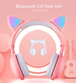 Kaķa Auss Bluetooth 5.0 Austiņas, LED Gaismas, Trokšņa Slāpēšanas Meitenes Bērniem Gudrs Austiņas 3.5 mm Mikrofons Bezvadu Austiņas Austiņas