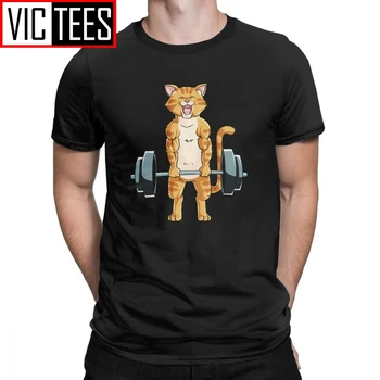 Kaķis Deadlift Pauerliftings Fitnesa Pacelšanas Svars, T-Krekli Vīriešu Tīras Kokvilnas T Krekls, T-Veida Krekls Eiropā Sporta Krekls