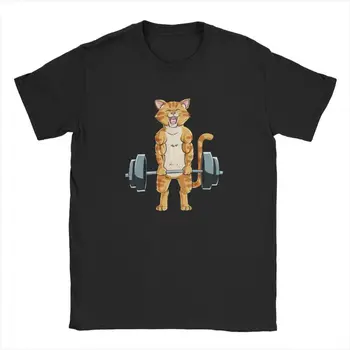 Kaķis Deadlift Pauerliftings Fitnesa Pacelšanas Svars, T-Krekli Vīriešu Tīras Kokvilnas T Krekls, T-Veida Krekls Eiropā Sporta Krekls