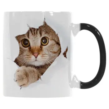 Kaķis Kafijas Krūze Kausa Krāsu Maiņu Jutīgs Pret Karstumu, Keramikas Pārsteigums Dāvanas Burvju Tējas Pet