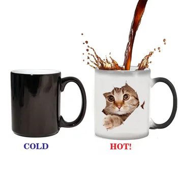 Kaķis Kafijas Krūze Kausa Krāsu Maiņu Jutīgs Pret Karstumu, Keramikas Pārsteigums Dāvanas Burvju Tējas Pet