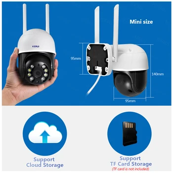 Kerui 3MP PTZ WiFi IP Kameras 4X Digital Zoom IS Cilvēku Noteikšanas Mājas Drošības CCTV Uzraudzības Āra Kameras