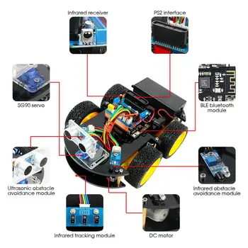 Keywish 4WD Robots auto par Arduino Iesācēja Komplektu Smart Auto APP RC Robotikas Mācību Komplektu, Mācību CILMES Rotaļlietu, Mazulis Nodarbība+Video+Kods